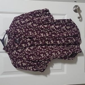 Ann Taylor embroidered gold and Burgundy floral button up blouse